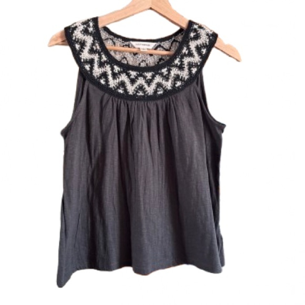Lucky Brand Black and White Embroidered Blouse